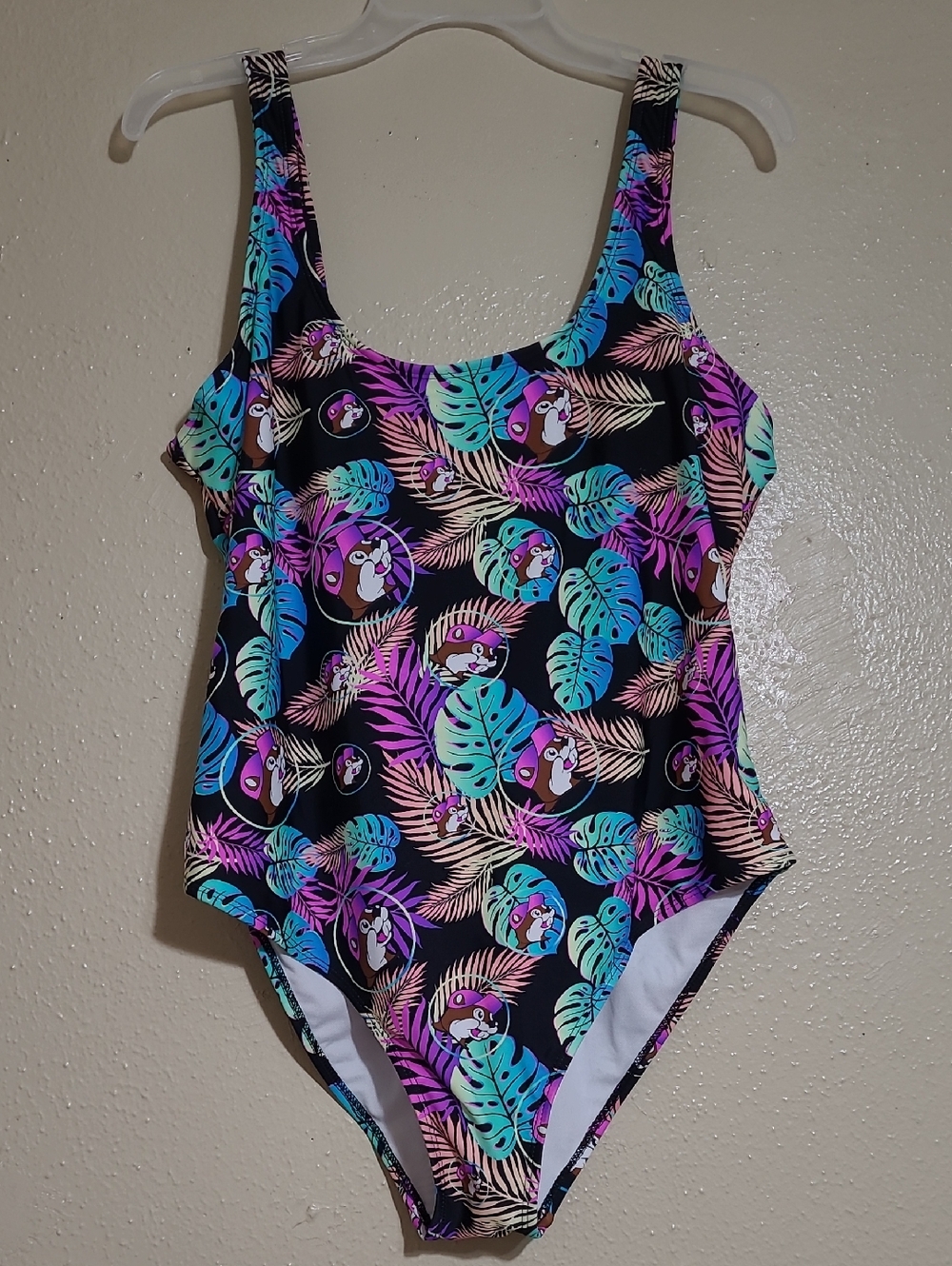 Women’s Tropical Leaf BUCEE'S One-Piece Swimsuit in Black with Multicolor Print
